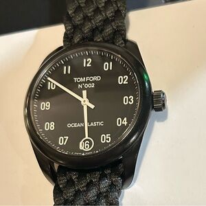 Tom Ford Ocean Pladtics Watch With 40mm Black Face & Black Fabric Band